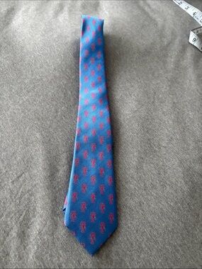 EUC Ralph Lauren Blue Silk Tie with Pink Anchor Motif 52”